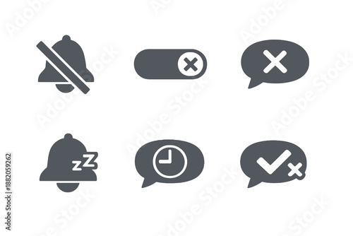 Digital customer support chat unmute icon set showing restored notifications and active conversations. Monochrome flat vector icons ideal for UI, apps and helpdesk dashboards.