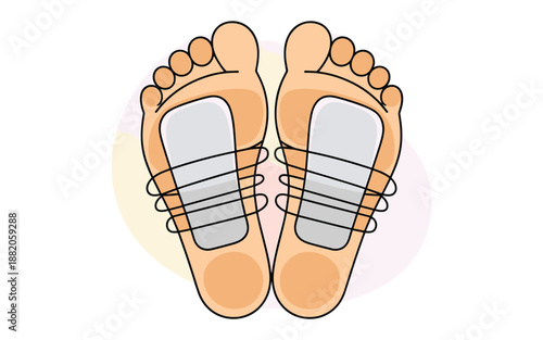 Illustration of feet wearing sandals from a top-down viewpoint in a minimalist style