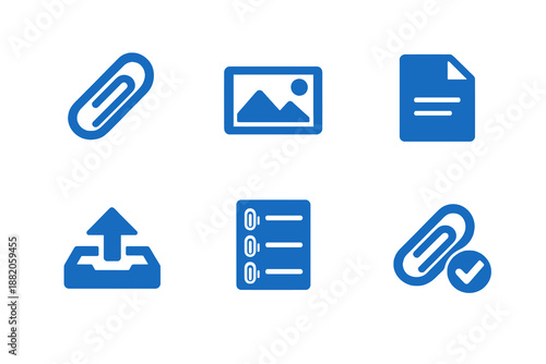 Digital customer support chat attachment icon set showing file sharing, uploads and sent attachments. Monochrome flat vector icons ideal for UI, apps and support messaging platforms.