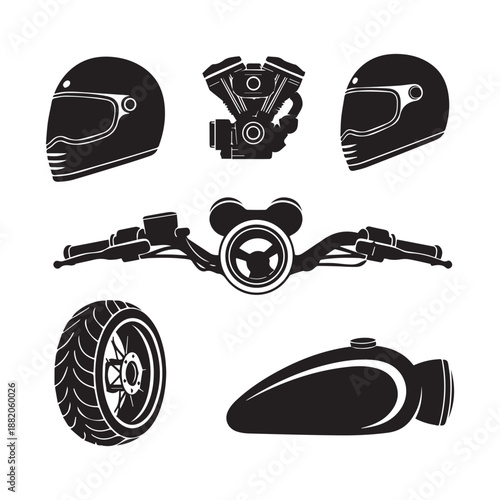 Motorcycle Elements Set Vector Icons for Bike Parts, Repair and Racing Design
