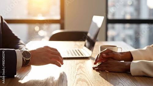 Successful Business Partners Shaking Hands in Sunny Modern Office