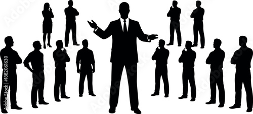 Businessman addressing a group of people in a conference or meeting setting