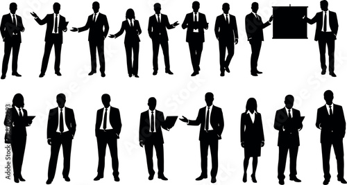 Silhouettes of business professionals in various poses