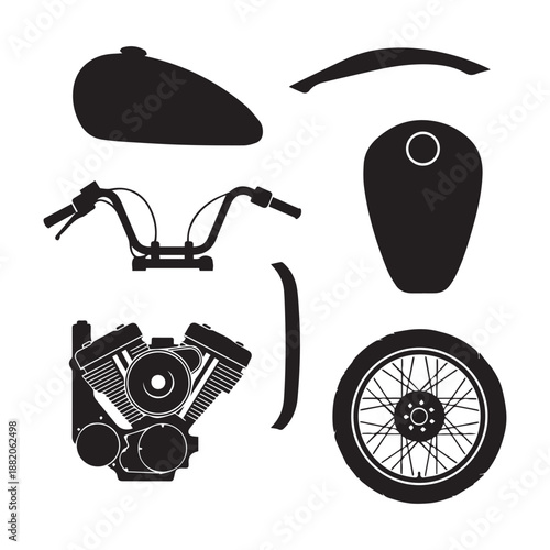 Motorcycle Elements Set Vector Icons for Bike Parts, Repair and Racing Design