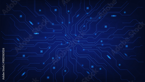 Abstract technology blue circuit mainboard computer futuristic background. Circuit line with electronic elements. Cyber connection electronic and data flow. Vector illustration.
