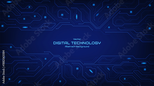 Abstract technology blue circuit mainboard computer futuristic background. Circuit line with electronic elements. Cyber connection electronic and data flow. Vector illustration.