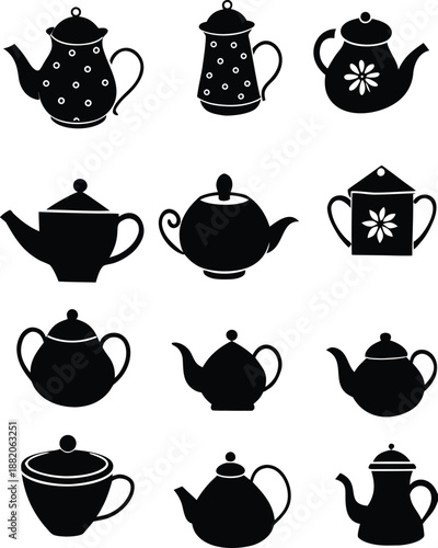 Tea time elements silhouette illustration.