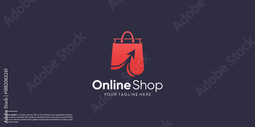 online shopping bag logo with click cursor shop concept.