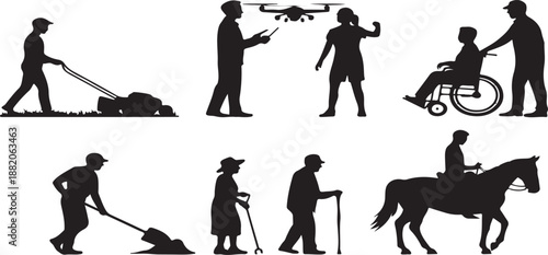 silhouettes of people , outdoor work  