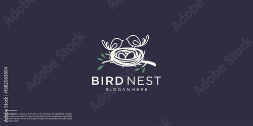 bird vector logo with baby birds in nest for family services or childcare business animals.