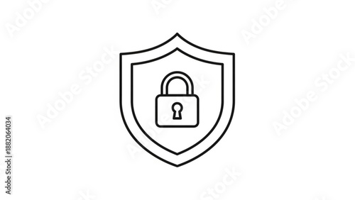 A minimalist vector graphic of a shield with a padlock icon, symbolizing security and protection.