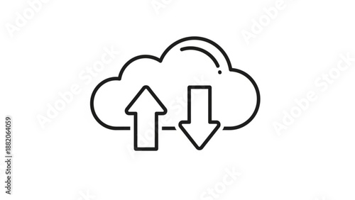 A vector graphic illustration of a cloud with two arrows exchanging data