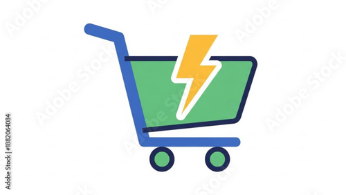 A colorful vector graphic of a shopping cart with a lightning bolt symbol inside it