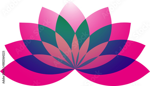 Fleur de lotus abstraite rose et violette sur fond transparent, symbole de zen et de bien-être