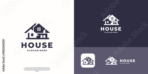 Real estate logo featuring house and silhouette, representing property ownership and home sales.