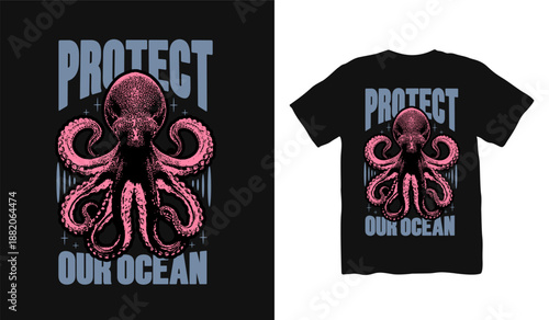 Protect our Ocean vintage graphic poster, environmental quotes. Save the ocean typography t shirt designs, Earth day, nature design. Ecological and environment design for print.