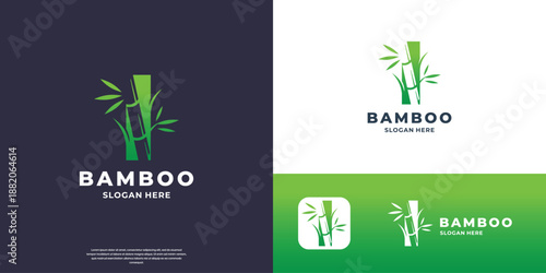 silhouette vector bamboo logo design with modern gradient color branding