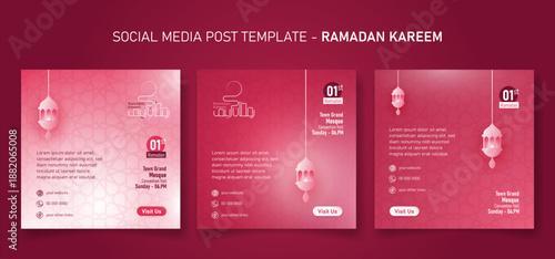 Ramadan Kareem Social Media Post Template with Lantern in Pink Feminine Islamic Design