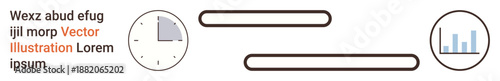 Time management, data analysis, workflow planning, productivity dashboards, scheduling tools, minimal design. Circular clock, bar graph and text placeholders. Time management and data analysis