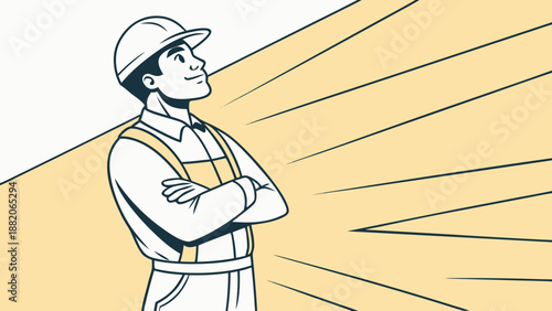 Specialized technician or electrician, clean uniform, arms crossed.