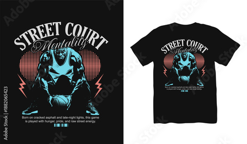 Street Court Mentality Basketball streetwear t shirt design, urban t shirt, Basketball challenge, sport design, street style fashion, urban trendy t-shirt design, basketball club Illustration