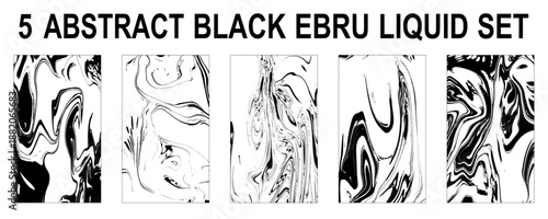 Black and white. Hand drawn marble illustrations, ebru aqua paper and silk prints. 