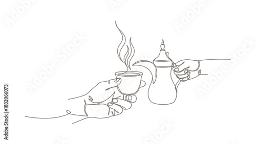 hands holding cup and coffee pot