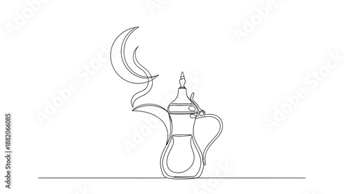 arabian coffee pot with steam and moon