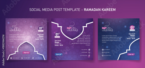 Ramadan Kareem Square Social Media Post Template with Abstract Line Shapes and Gradient Background