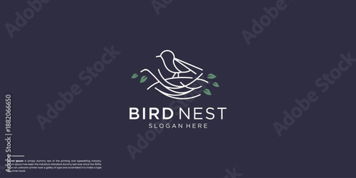 minimalist nest rooted logo design for house bird vector illustration.