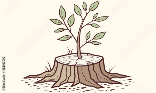 Tree Stump with New Growth – Symbol of Renewal, Hope, and Nature’s Resilience .