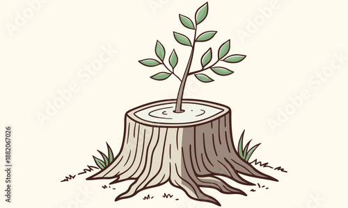 Tree Stump with New Growth – Symbol of Renewal, Hope, and Nature’s Resilience .