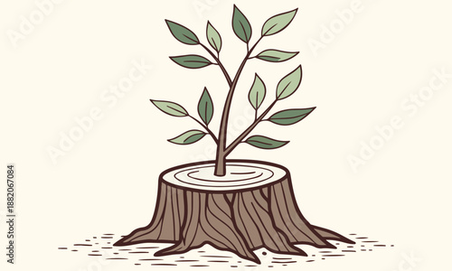 Tree Stump with New Growth – Symbol of Renewal, Hope, and Nature’s Resilience .
