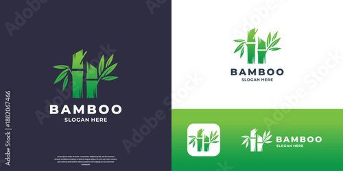 Bamboo logo design with creative concept Premium Vector