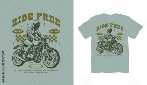 Ride Free Motorcycle t-shirt design. retro vintage t shirt design. t-shirt design vector for print. Motorcycle old style badge. monochrome logo design vector illustration. quotes for t shirt