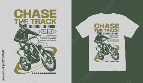 Chase the track Motorcycle t-shirt design. retro vintage t shirt design. t-shirt design vector for print. Motorcycle old style badge. monochrome logo design vector illustration. quotes for t shirt