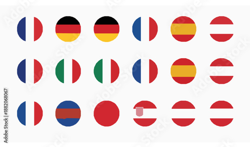 European National Flags Circular Badge Vector Collection with Country Names