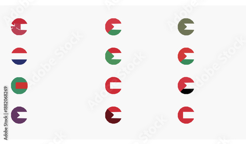 Group of Twenty G20 Flags Circular Badge Vector Collection with Country Names