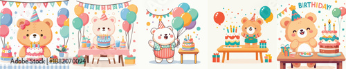 cute bear vector having a birthday