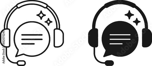 Customer Support Icon Set Featuring Headset and Speech Bubble