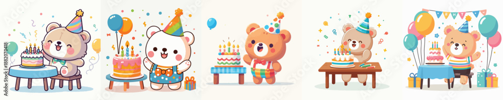 Obraz premium cute bear vector having a birthday