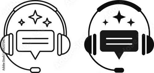 Customer Support Icon Set Featuring Headset and Speech Bubble