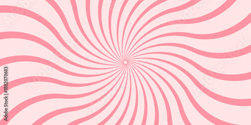 Candy color sunburst background. Abstract pink cream sunbeams design wallpaper. Colorful spinning lines for template, banner, poster, flyer. Sweet rotating cartoon swirl or whirlpool. Vector backdrop