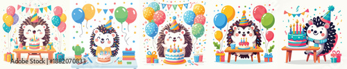 cute hedgehog vector having a birthday