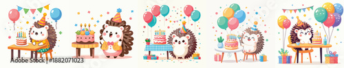 cute hedgehog vector having a birthday