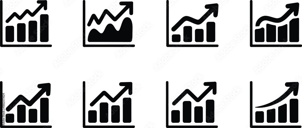 Fototapeta premium A black and white business graph illustrates increasing positive financial performance with a rising zigzag line