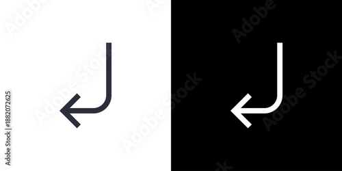 Down Left icon concept with flat Black White Background. Vector illustration.