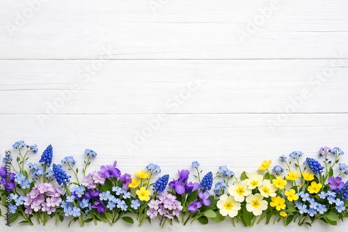 Wallpaper Mural Spring Flower Border on White Wooden Background with Copy Space Torontodigital.ca