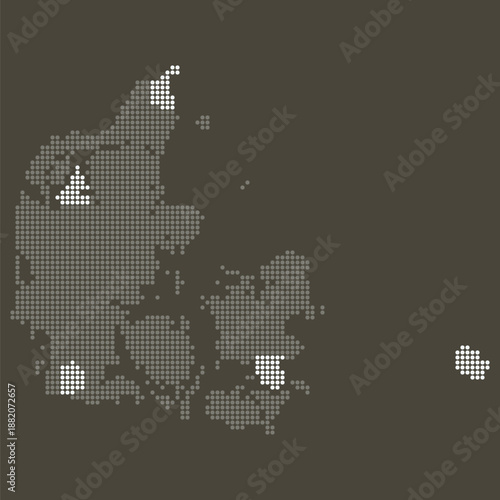 Denmark Grey and White Dotted Map on Brown for Wind Energy and Green Bio Tech. Danish map in details in blue color