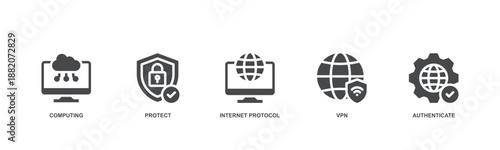 IPsec banner web icon vector illustration concept for internet and protection network security with icon of cloud computing, protect, internet protocol, vpn, and authenticate 